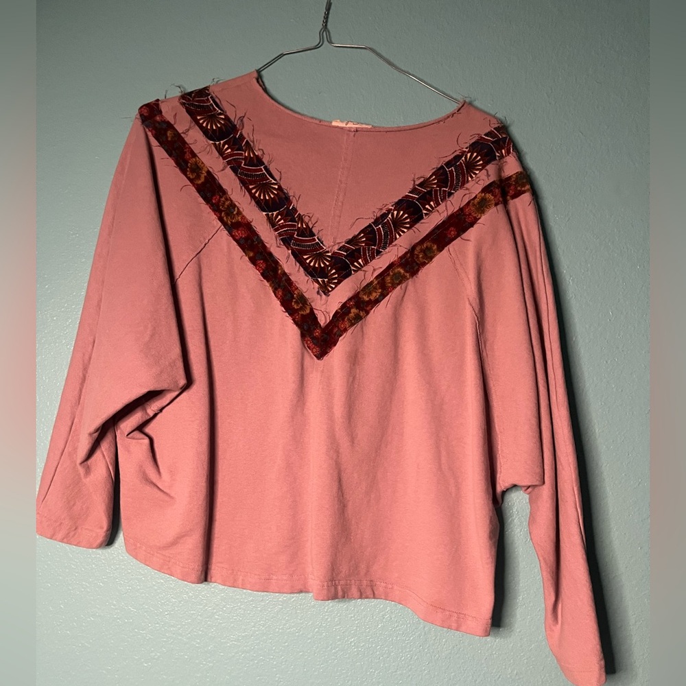 Women's Dusty Rose Long Sleeve Top with Decorative Trim